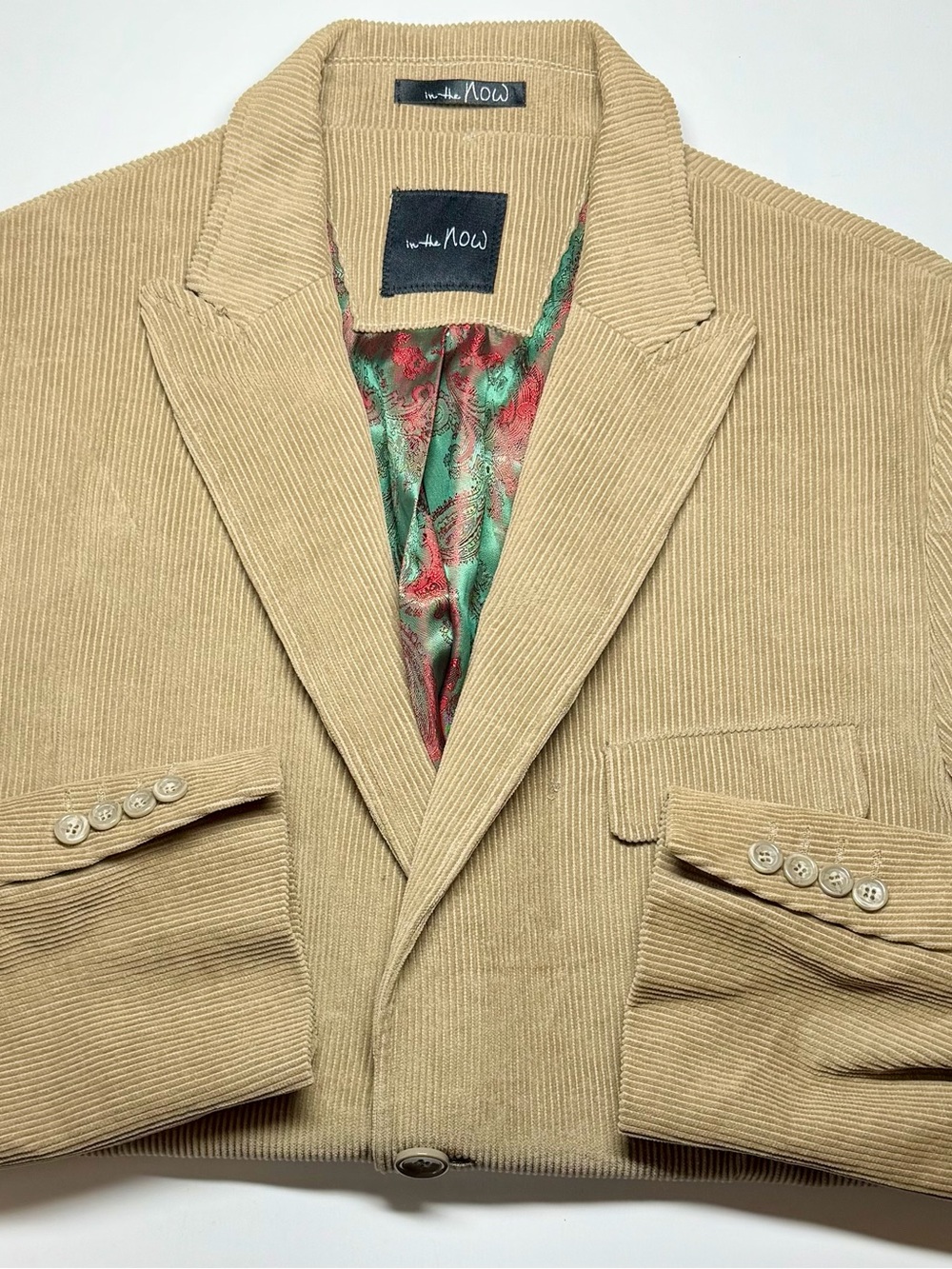 In The Now Tan Corduroy Blazer Sport Coat 42R Paisley Lining Vintage Style NWT‎